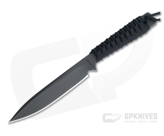 M. Strider Knives WP Hand Ground Spear Point Black PSF27 Black Paracord 0125