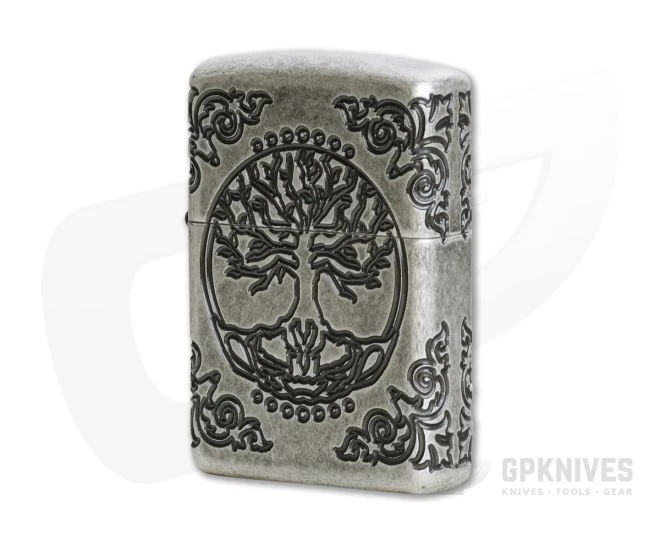 Zippo Windproof Lighter Tree of Life Antique Silver MultiCut Engraved Armor Case 29670