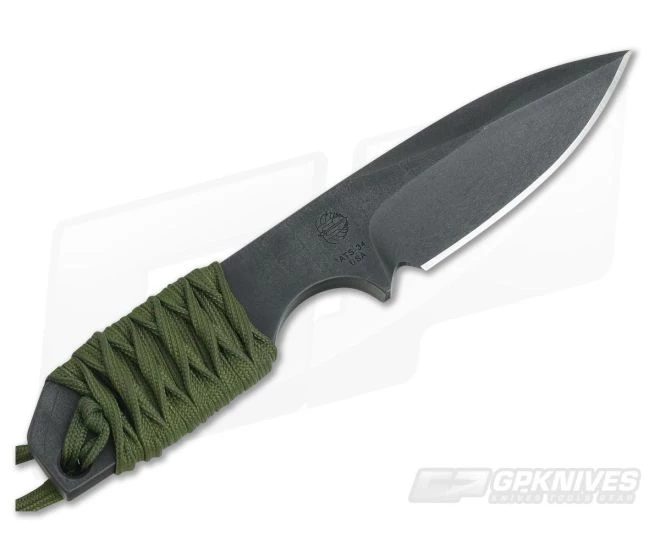 M. Strider Knives WP Hand Ground Spear Point Black ATS-34 Green Paracord Wrap 057 - Image 3