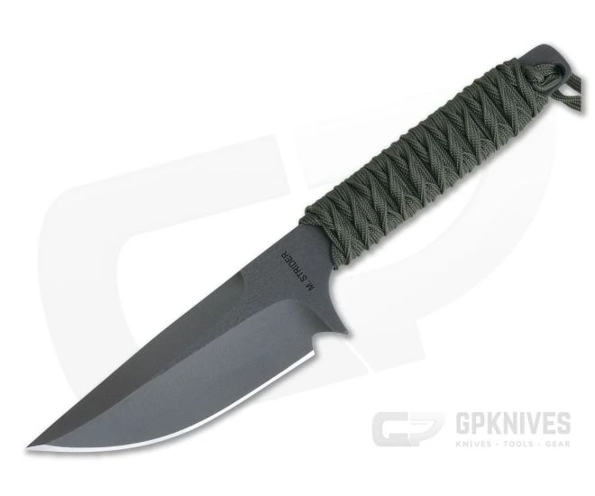 M. Strider Knives WP Hand Ground Spear Point Black PSF27 Green Paracord