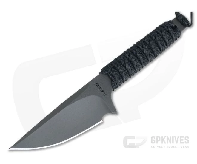 M. Strider Knives WP Hand Ground Spear Point Black PSF27 Black Paracord 093