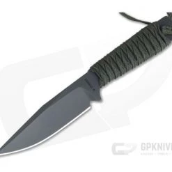 M. Strider Knives WP Hand Ground Clip Point Black PSF27 Green Paracord
