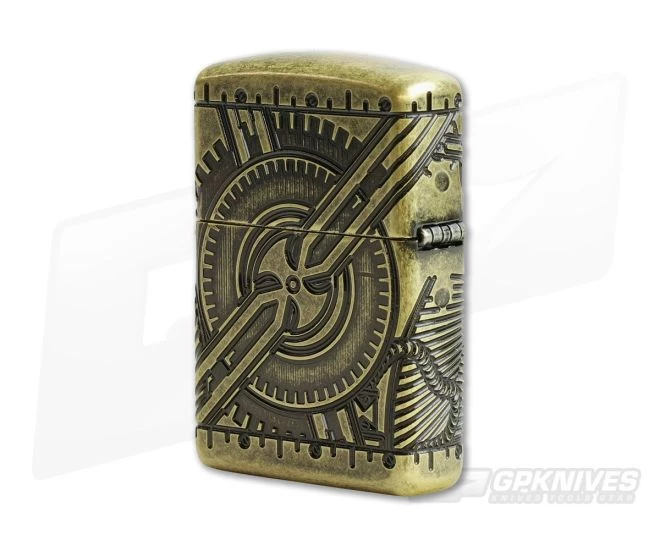 Zippo Windproof Lighter Armor Steampunk Antique Brass MultiCut Engraved - Image 3