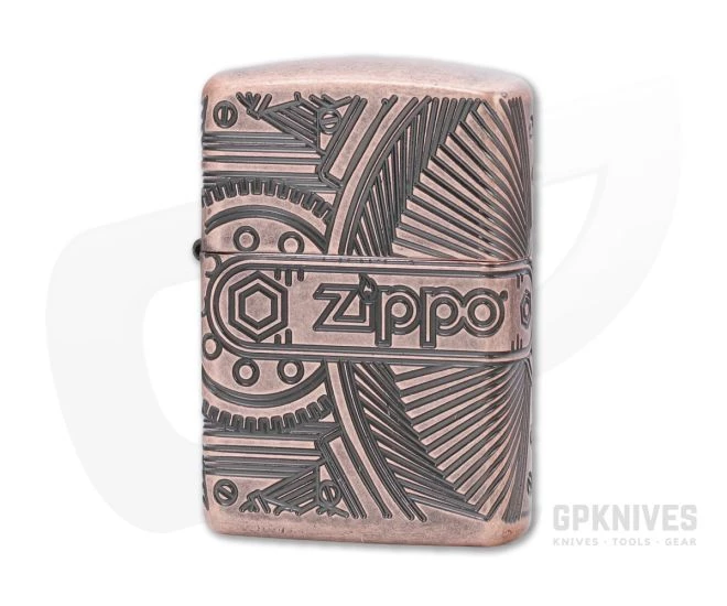 Zippo Windproof Lighter Armor Steampunk Gears Antique Copper MultiCut Engraved