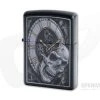 Zippo Lighter Matte Black Skull Clock Design