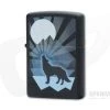 Zippo Lighter Matte Black Wolf and Moon Design