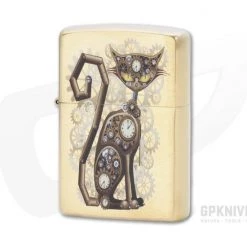 Zippo Windproof Lighter Brushed Brass 204B Steampunk Cat 76737