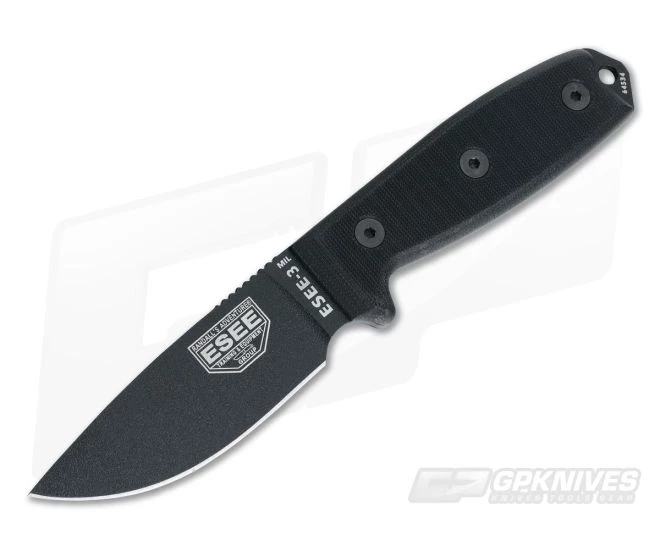 ESEE 3MIL Black Plain Blade Black G10 Black Sheath