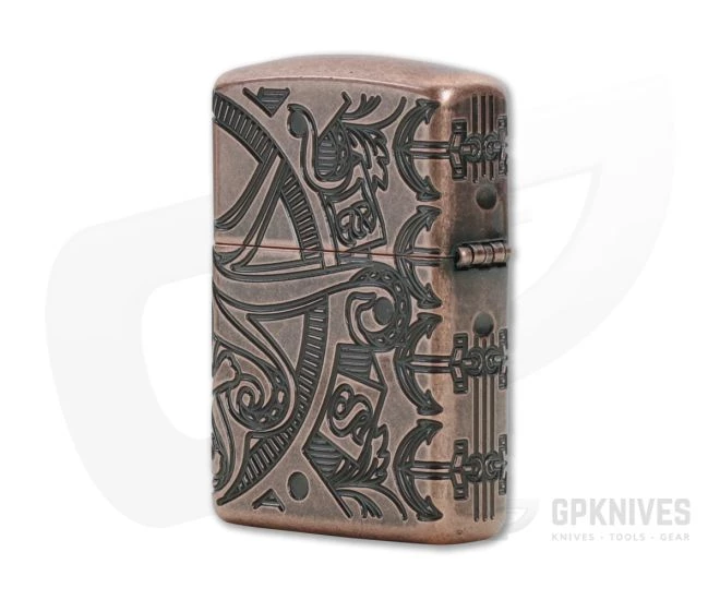 Zippo Windproof Lighter Armor Nautical Scene Antique Copper MultiCut Engraved - Image 2