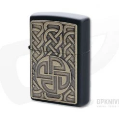 Zippo Windproof Lighter Antique Brass Norse Emblem Matte Black 49538