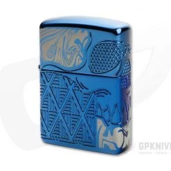 Zippo Windproof Lighter Skull Design High Polish Blue MultiCut Engraved Armor Case 49705